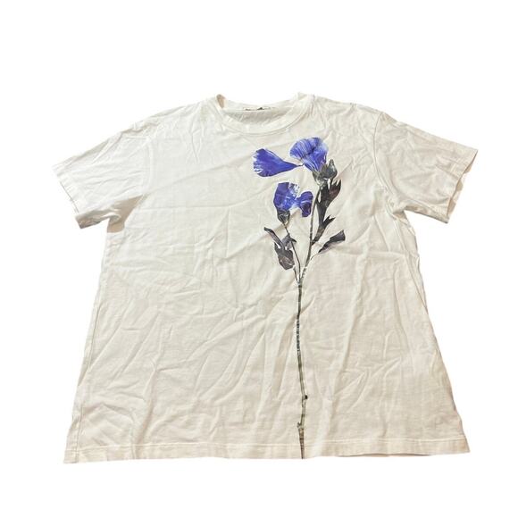 Golden Goose‎ Golden Tee with blue flower print White Shirt Womens Size Large - Picture 2 of 10